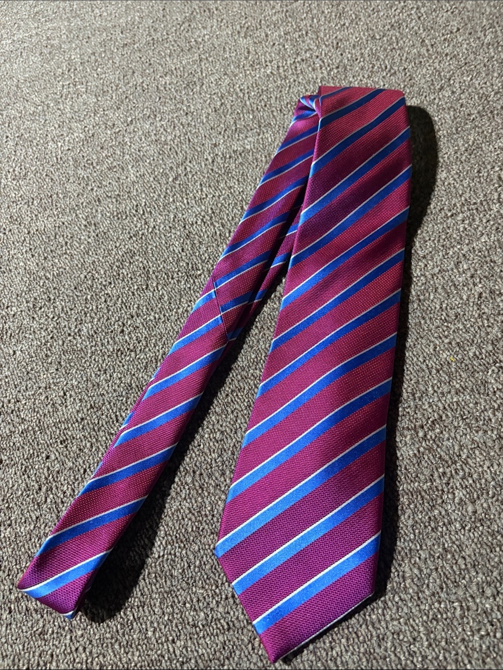Bloomingdale's Purple Tie with Blue Diagonal Stripes